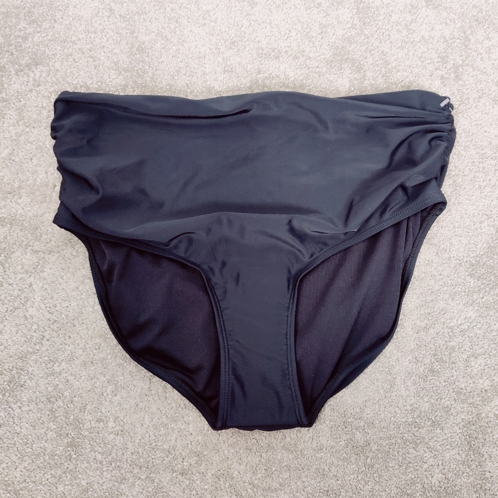 Simon Chang Women's High Waist Bikini Bottom in Black Size US 10 Ruched Goth